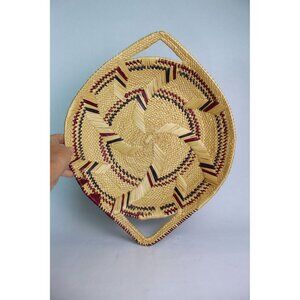 Vintage Mexican Handwoven Palm Basket Tray | Natural Palm Fiber